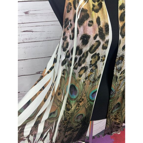 Reina Peacock & Animal Print Sleeveless Cardigan‎ Open Knit Detail Size Large - Picture 7 of 13